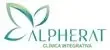 Logo da Clínica Integrativa Alpherat com símbolo de folha estilizada